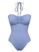 Sky Blue 1970s Solid Drawstring Bandeau Swimsuit, vintage swimsuit, pin-up swimwear - perfect for women who love vintage and retro fashion