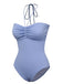 Sky Blue 1970s Solid Drawstring Bandeau Swimsuit, vintage swimsuit, pin-up swimwear - perfect for women who love vintage and retro fashion