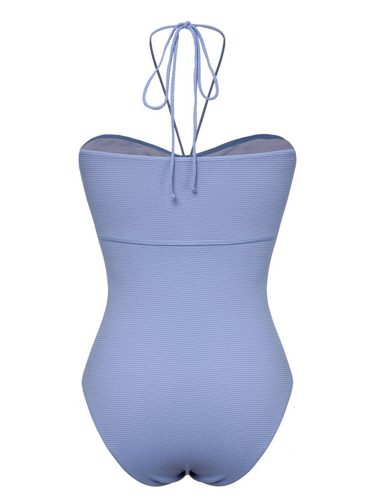 Sky Blue 1970s Solid Drawstring Bandeau Swimsuit, vintage swimsuit, pin-up swimwear - perfect for women who love vintage and retro fashion
