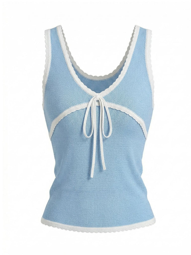 Sky Blue Y2k Scalloped Tank Top: beautiful vintage blouse, retro top, classic style with timeless appeal