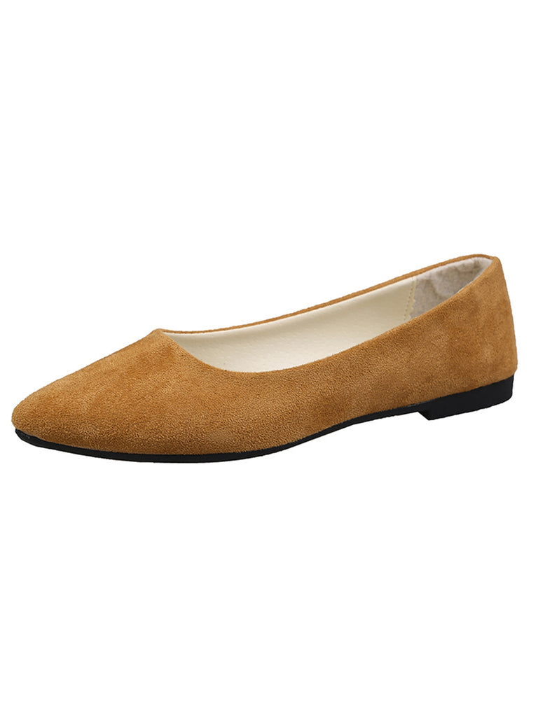 She finds her vintage story in this Slip-On Loafers Pointed Toe Shallow Flat Shoes