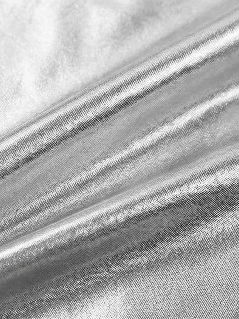 Close-up of silver metallic fabric texture