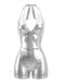 Silver metallic romper on a white background