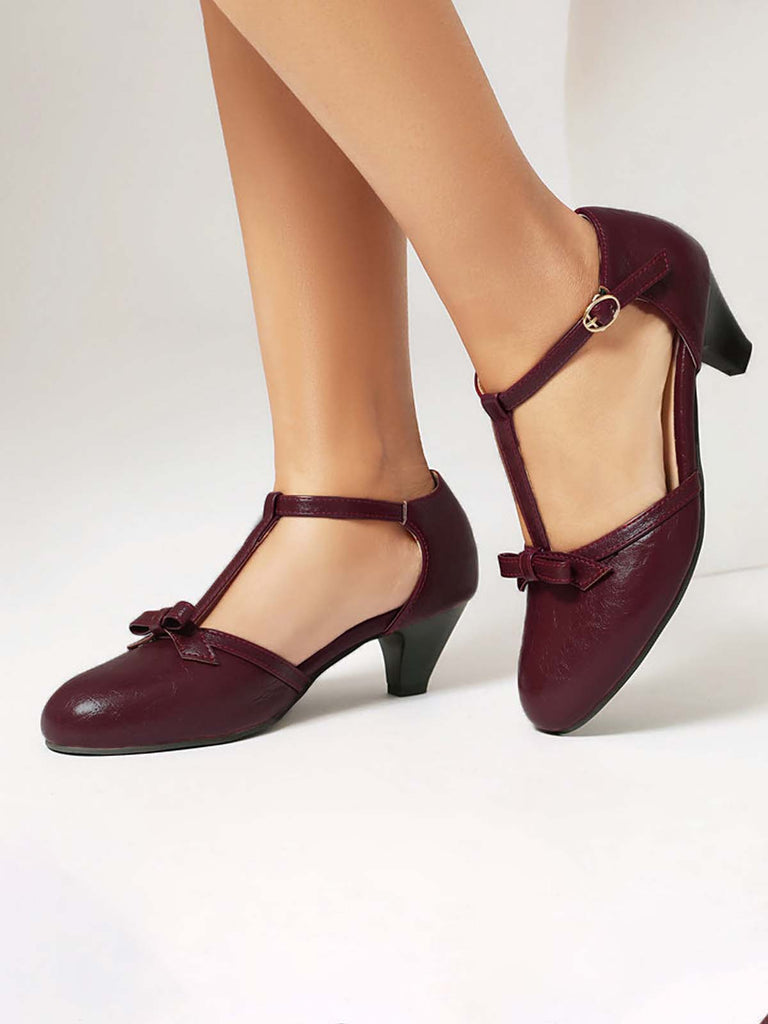 Solid Bow Ankle Strap Mary Jane Heels, vintage shoes, retro heels - perfect for women who love vintage and retro fashion