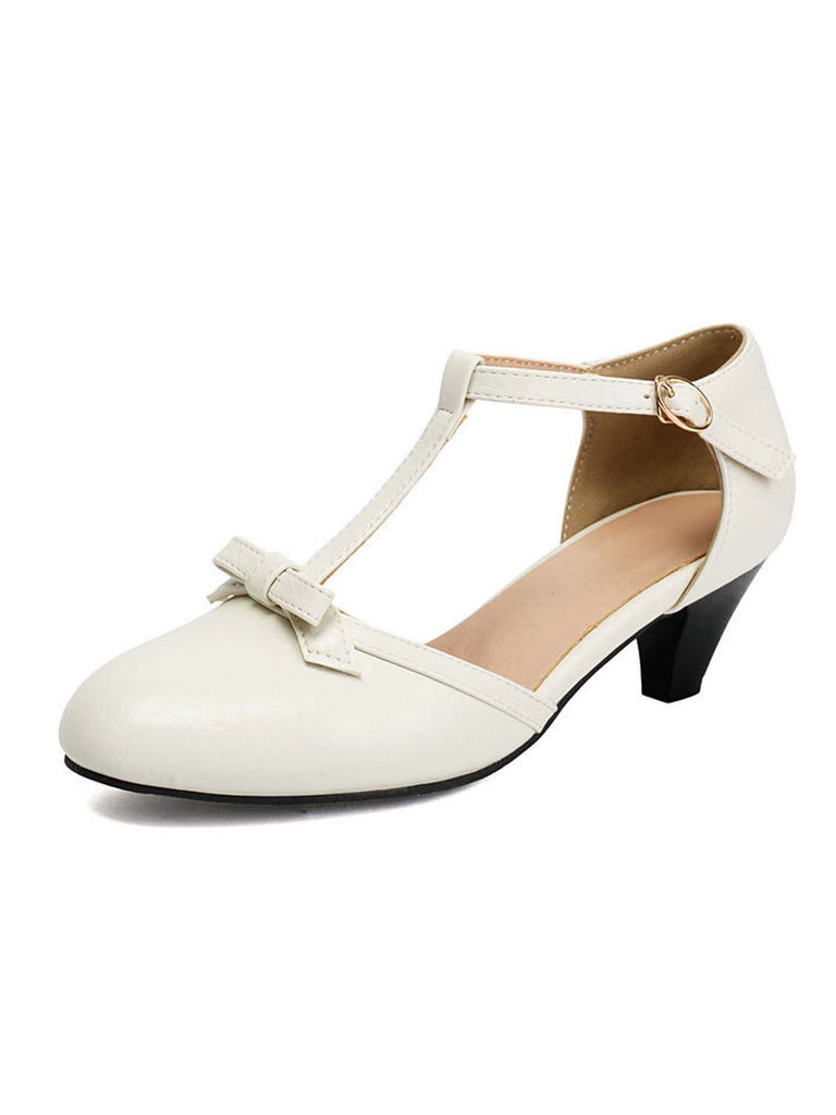 Solid Bow Ankle Strap Mary Jane Heels, vintage shoes, retro heels - perfect for women who love vintage and retro fashion