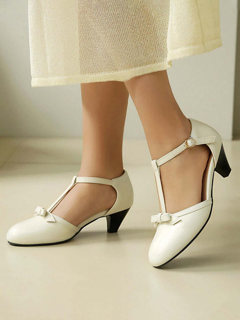 Solid Bow Ankle Strap Mary Jane Heels, vintage shoes, retro heels - perfect for women who love vintage and retro fashion