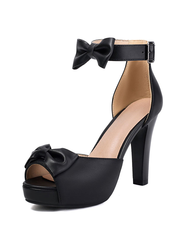 Solid Bow Peep Toe High Heels Sandals: timeless vintage elegance she makes her own