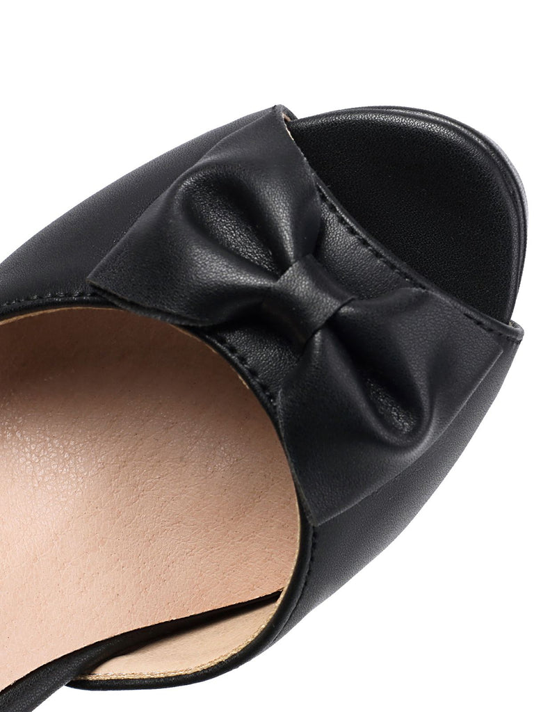 She finds her vintage story in this Solid Bow Peep Toe High Heels Sandals