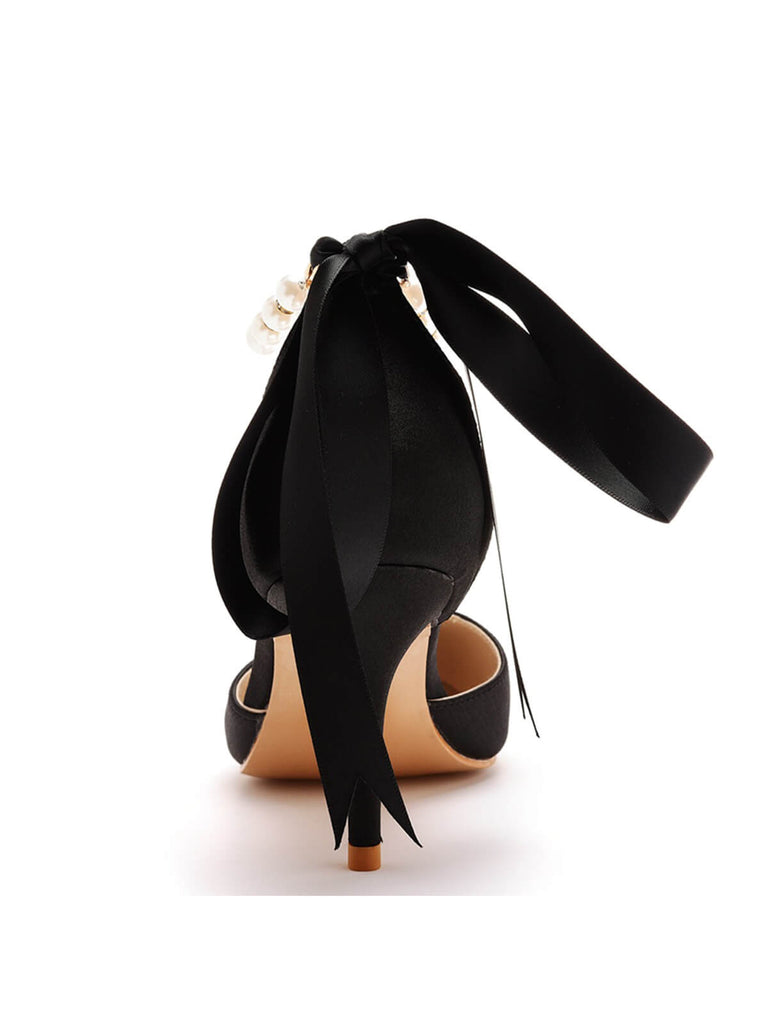 She finds her vintage story in this Solid Color Satin Pointed Toe Heels