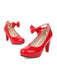 She finds her vintage story in this Solid Leather Bowknot Buckle Strap Chunky Heels