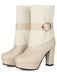 Solid PU Leather Ribbed Knit Patchwork High Heels - vintage shoes, retro heels