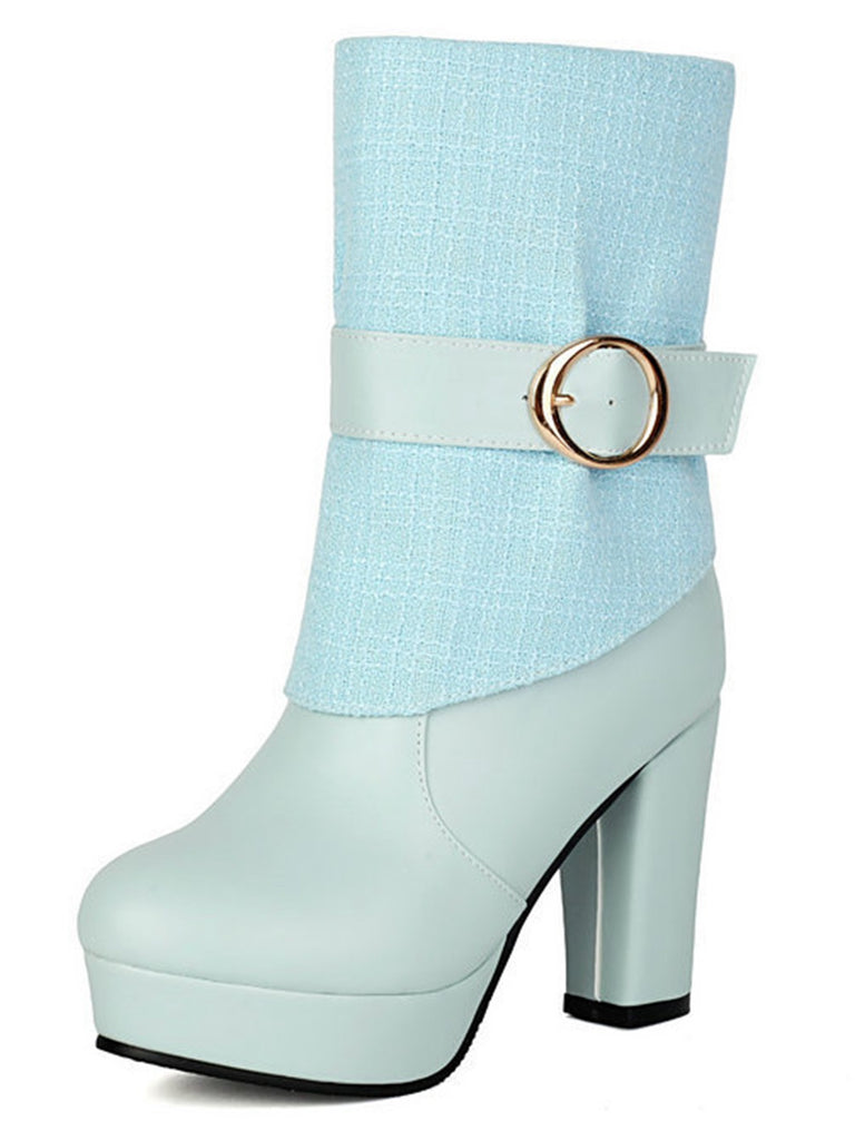 Solid PU Leather Ribbed Knit Patchwork High Heels - vintage shoes, retro heels