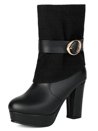 Solid PU Leather Ribbed Knit Patchwork High Heels - vintage shoes, retro heels