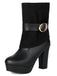 Solid PU Leather Ribbed Knit Patchwork High Heels - vintage shoes, retro heels