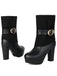 Solid PU Leather Ribbed Knit Patchwork High Heels - vintage shoes, retro heels