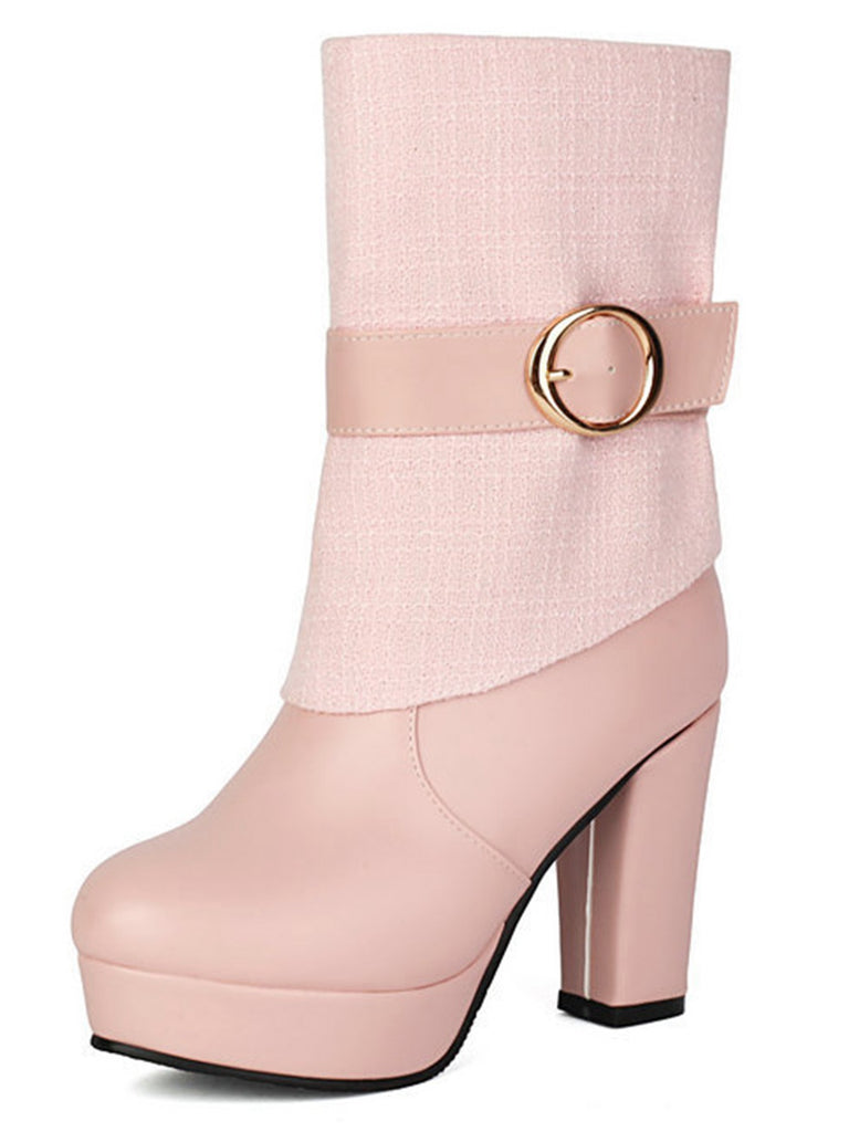 Solid PU Leather Ribbed Knit Patchwork High Heels - vintage shoes, retro heels