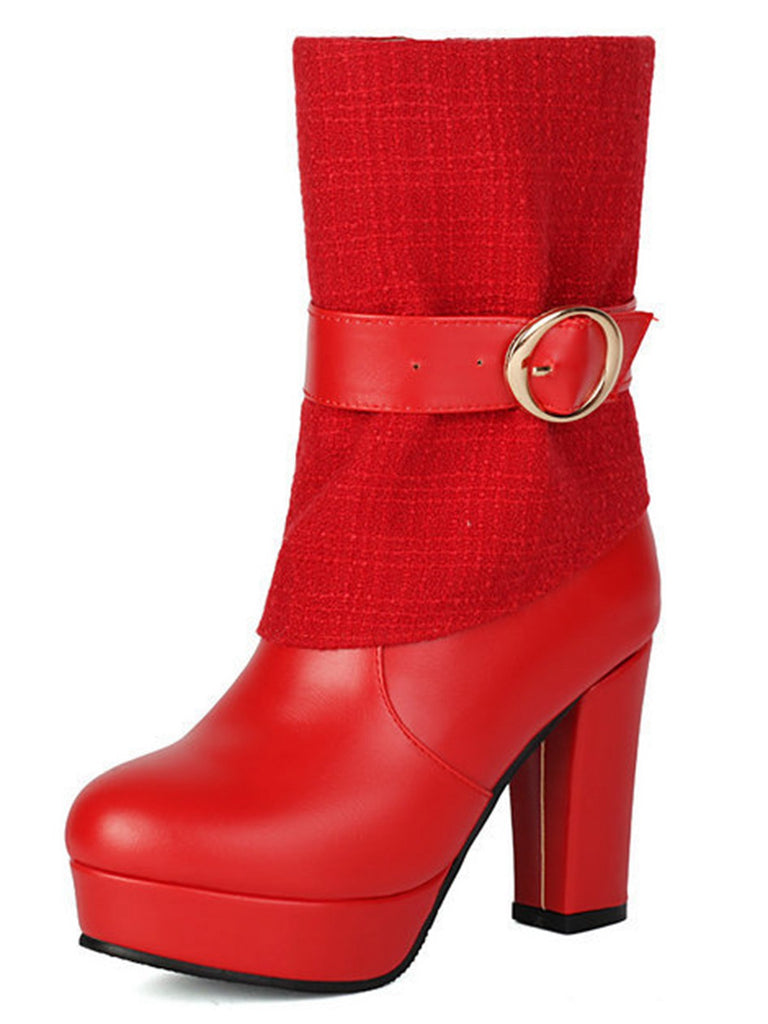 Solid PU Leather Ribbed Knit Patchwork High Heels - vintage shoes, retro heels