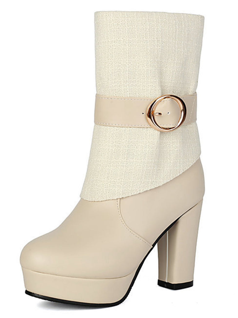 Solid PU Leather Ribbed Knit Patchwork High Heels - vintage shoes, retro heels