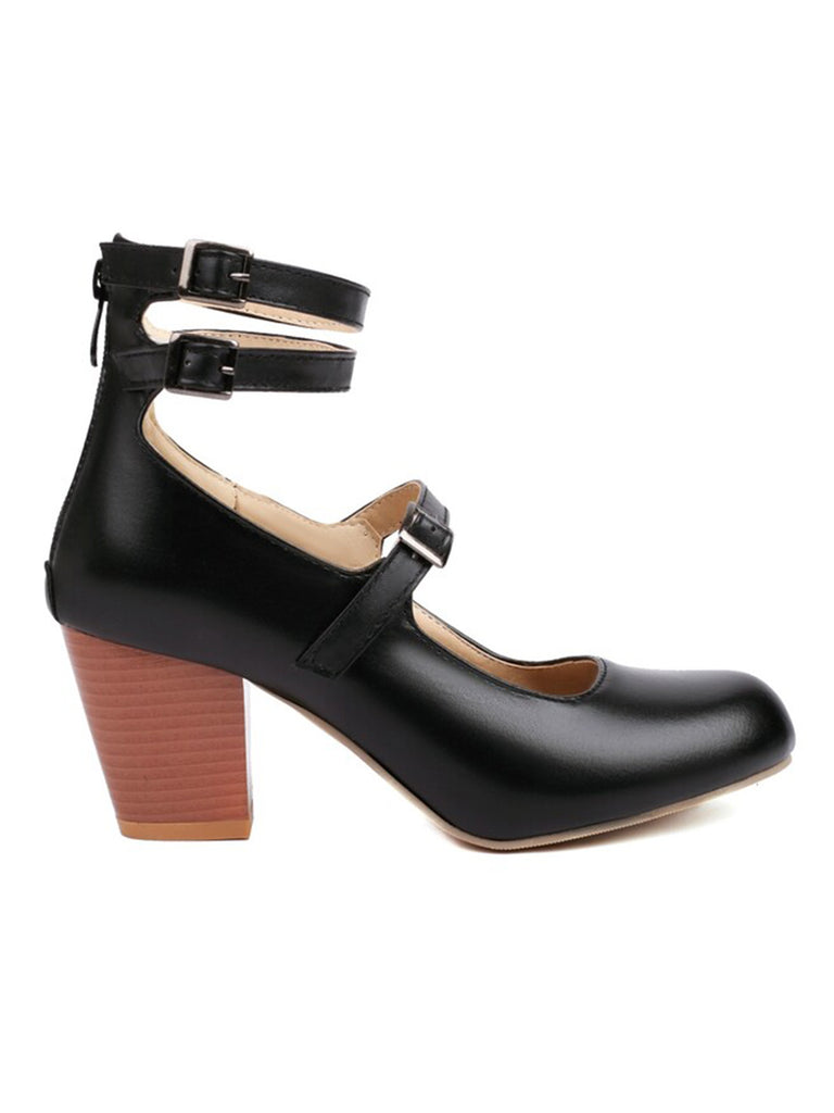 Solid Round Toe Chunky High Heels — vintage elegance for the modern woman