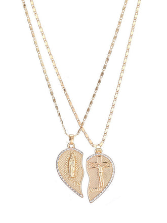 Split Heart Angel Pendant Couple Necklace Set - vintage fashion, retro style