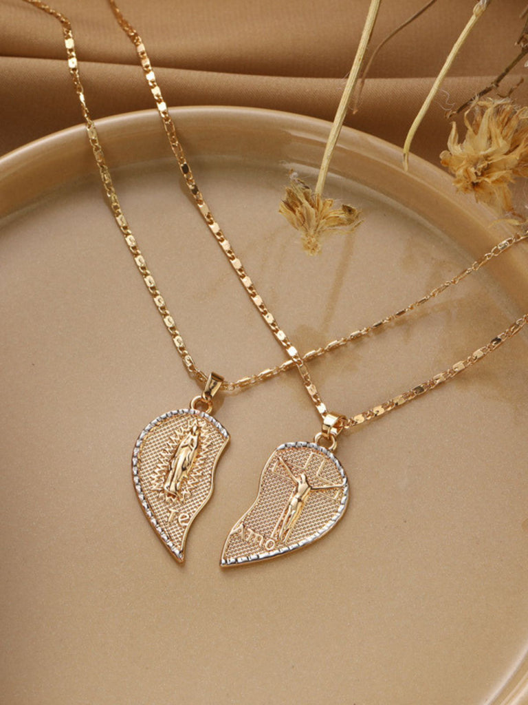 Split Heart Angel Pendant Couple Necklace Set | Retro Stage