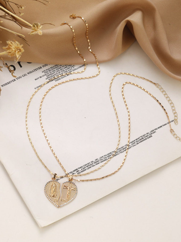 Split Heart Angel Pendant Couple Necklace Set | Retro Stage