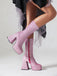 This Square Toe Sequined Chunky Heel Mid-Calf Boots whispers vintage secrets to those who notice