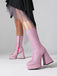 She finds her vintage story in this Square Toe Sequined Chunky Heel Mid-Calf Boots