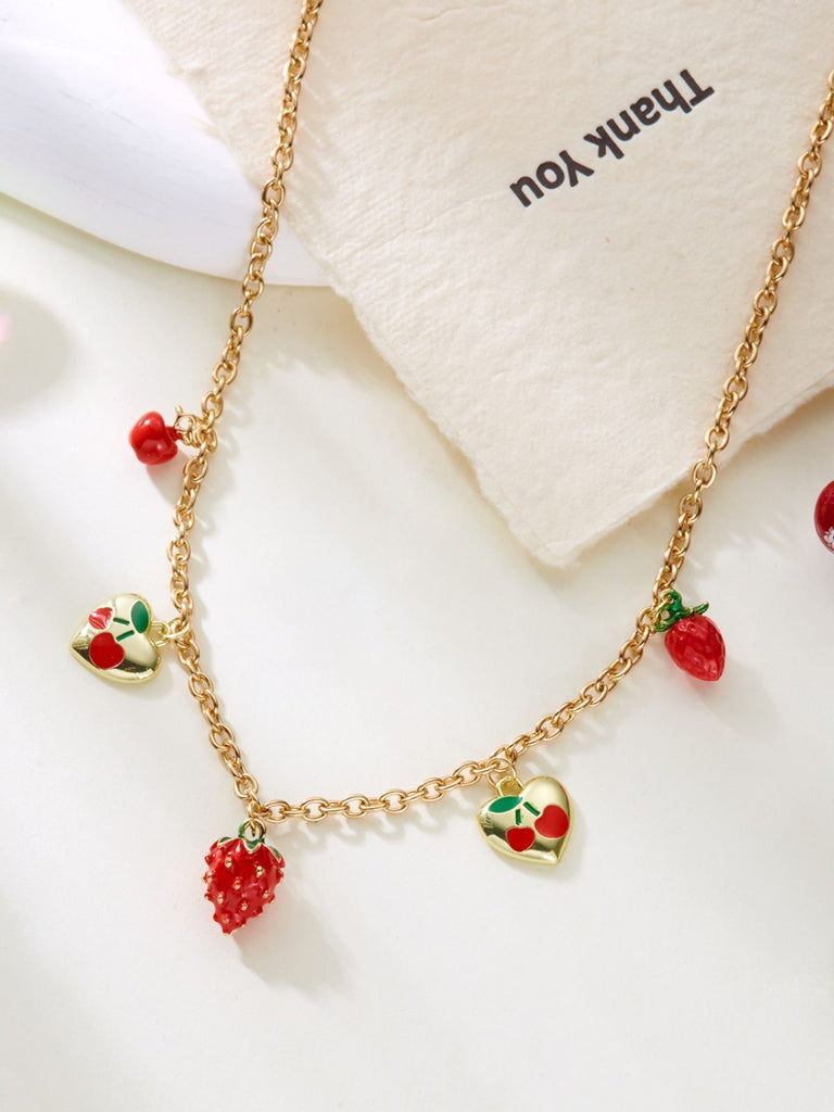 Strawberry Heart Pendant Gold Chain Necklace - vintage fashion, retro style, glamorous gold