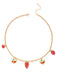 Gold necklace with heart-shaped fruit charms on a white background