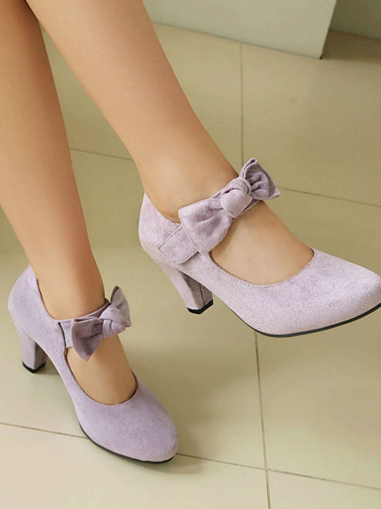 Suede Bow Mary Jane Block Heel Pumps, vintage fashion, retro style - perfect for women who love vintage and retro fashion