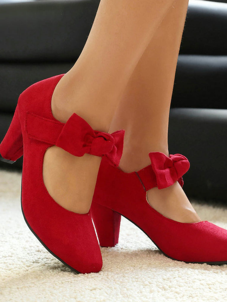 Suede Bow Mary Jane Block Heel Pumps, vintage fashion, retro style - perfect for women who love vintage and retro fashion