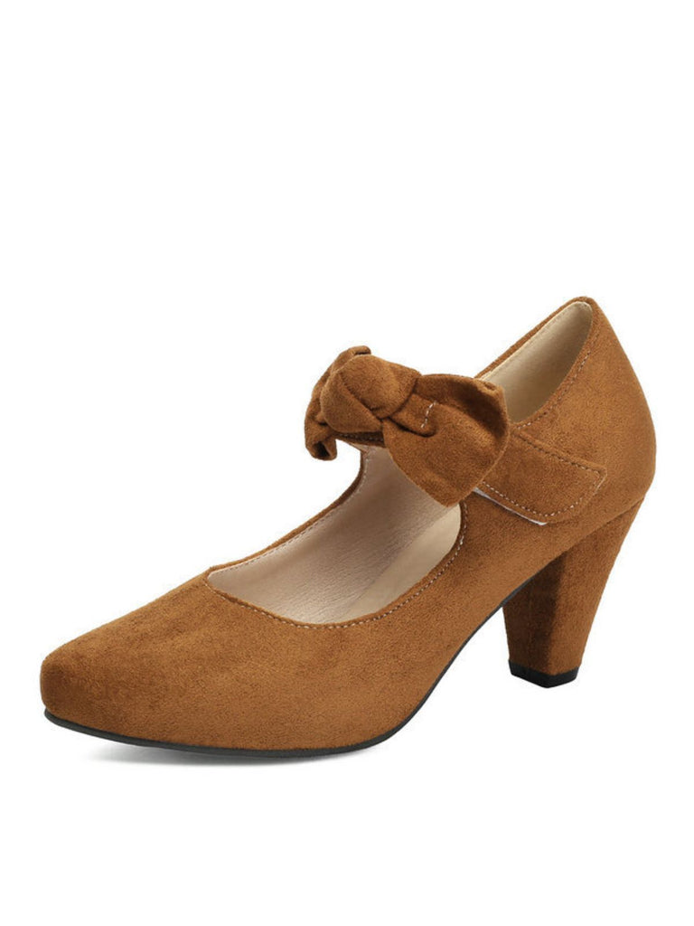 Suede Bow Mary Jane Block Heel Pumps, vintage fashion, retro style - perfect for women who love vintage and retro fashion