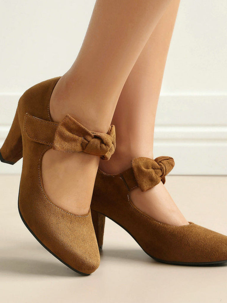 Suede Bow Mary Jane Block Heel Pumps, vintage fashion, retro style - perfect for women who love vintage and retro fashion
