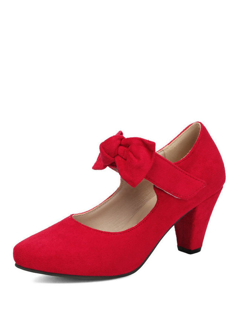 Suede Bow Mary Jane Block Heel Pumps, vintage fashion, retro style - perfect for women who love vintage and retro fashion