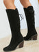 Suede Knee Lace-Up Block Heel Boots - vintage shoes, retro heels