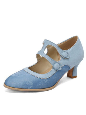 Suede Mary Jane Button Detail Heels - vintage shoes, retro heels