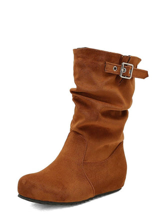 Suede Wedge Buckle Detail Boots - vintage fashion, retro style
