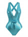 Turquoise Y2K Mermaid Scale Bow Metallic One-Piece Swimsuit - vintage swimsuit, pin-up style