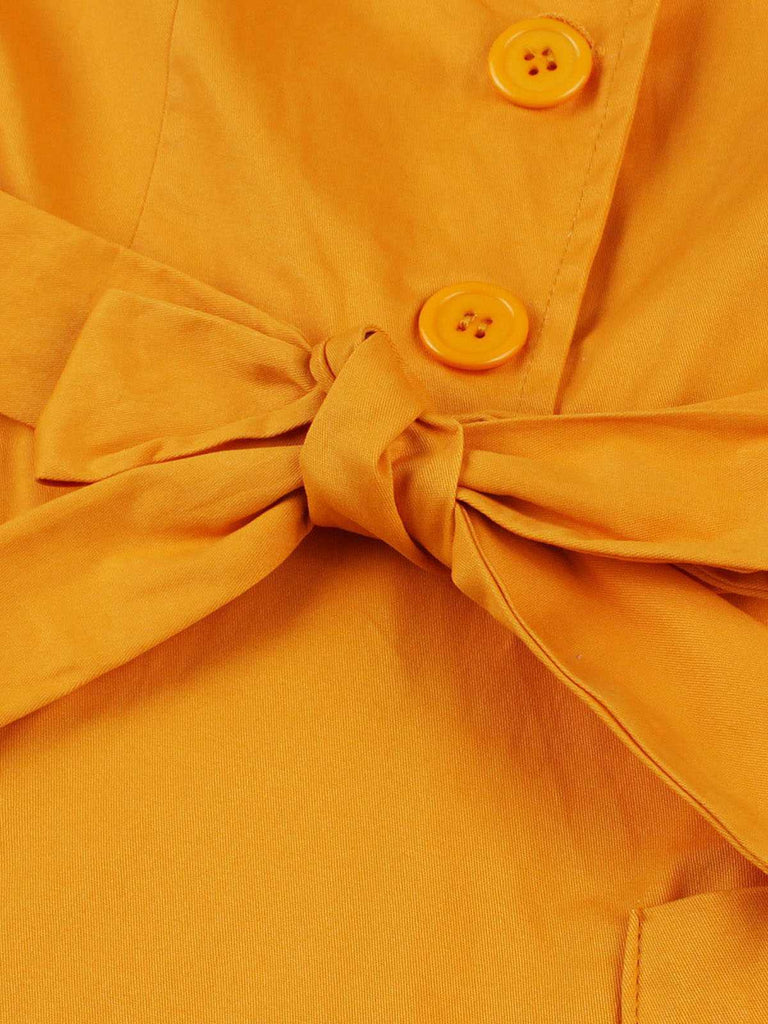 Turmeric 1950s Buttoned Lapel Belted Dress, vintage dress, retro fashion, rockabilly, pin-up fashion - perfect for women who love vintage and retro fashion