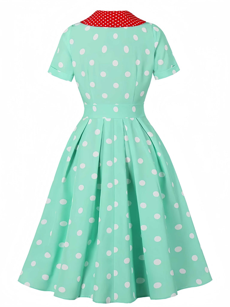 Turquoise 1950s Patchwork Polka Dots Dress: where 1950s romance meets her modern spirit