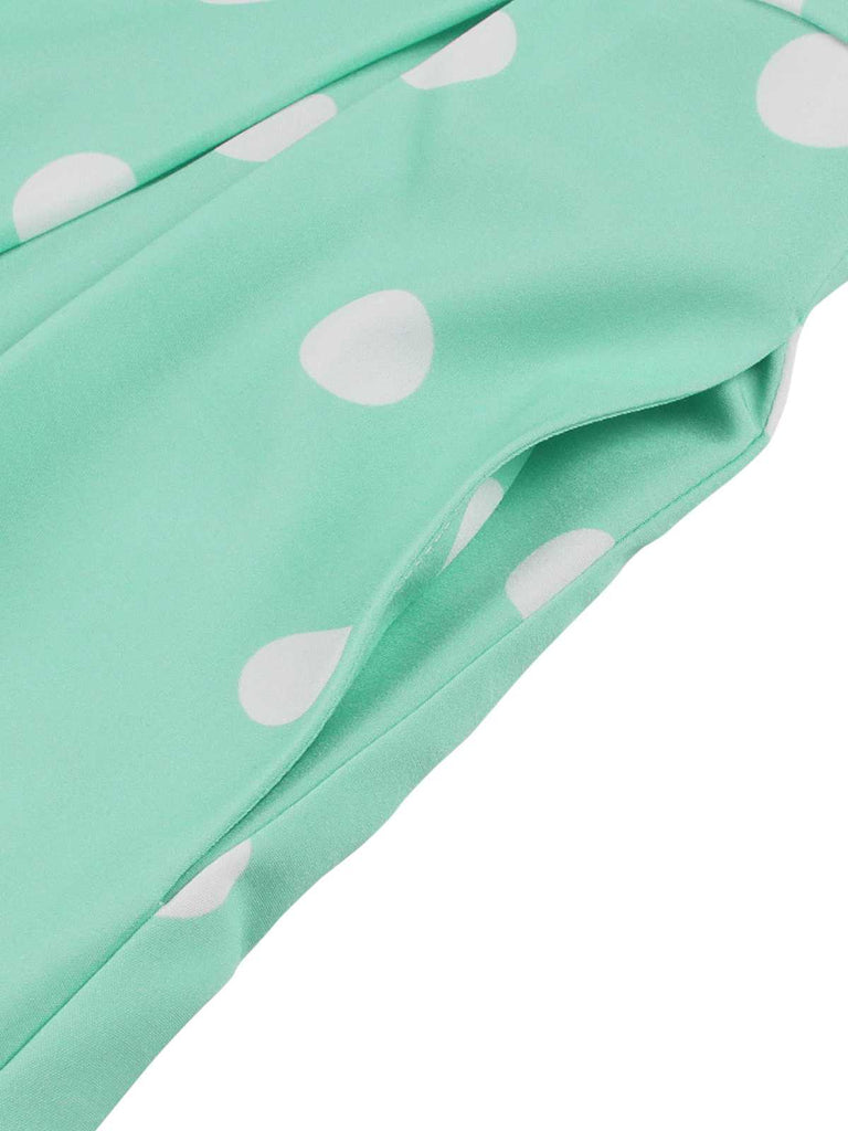 Turquoise 1950s Patchwork Polka Dots Dress — the kind of 1950s dress that makes strangers smile