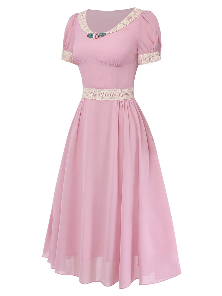 V-Neck Lace Rose Dress