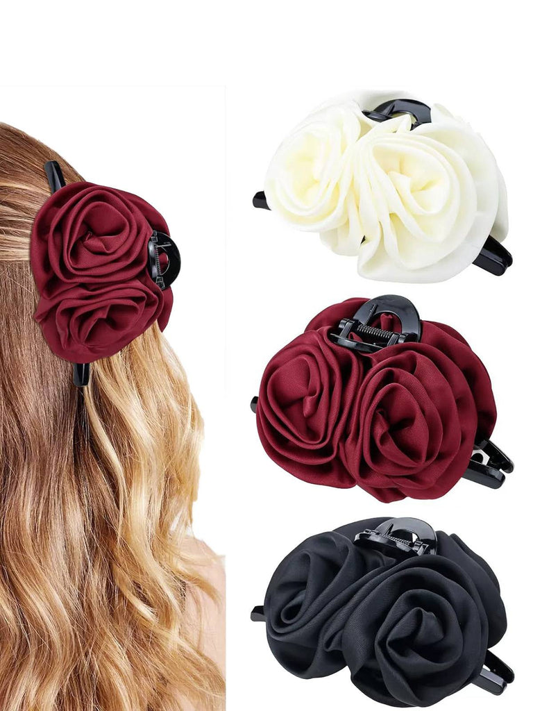 Valentine's Day 3D Floral Satin Hair Claw Clip - vintage fashion, retro style