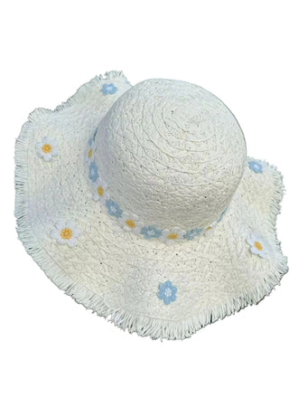 Vintage 3D Daisy Raffia Fringe Brim Sun Hat - vintage fashion, retro style