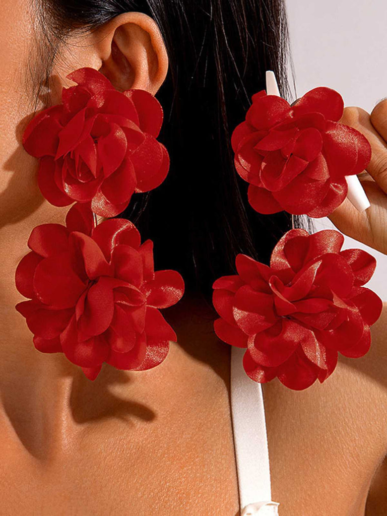 Vintage 3D Large Floral Long Earrings - vintage fashion, retro style