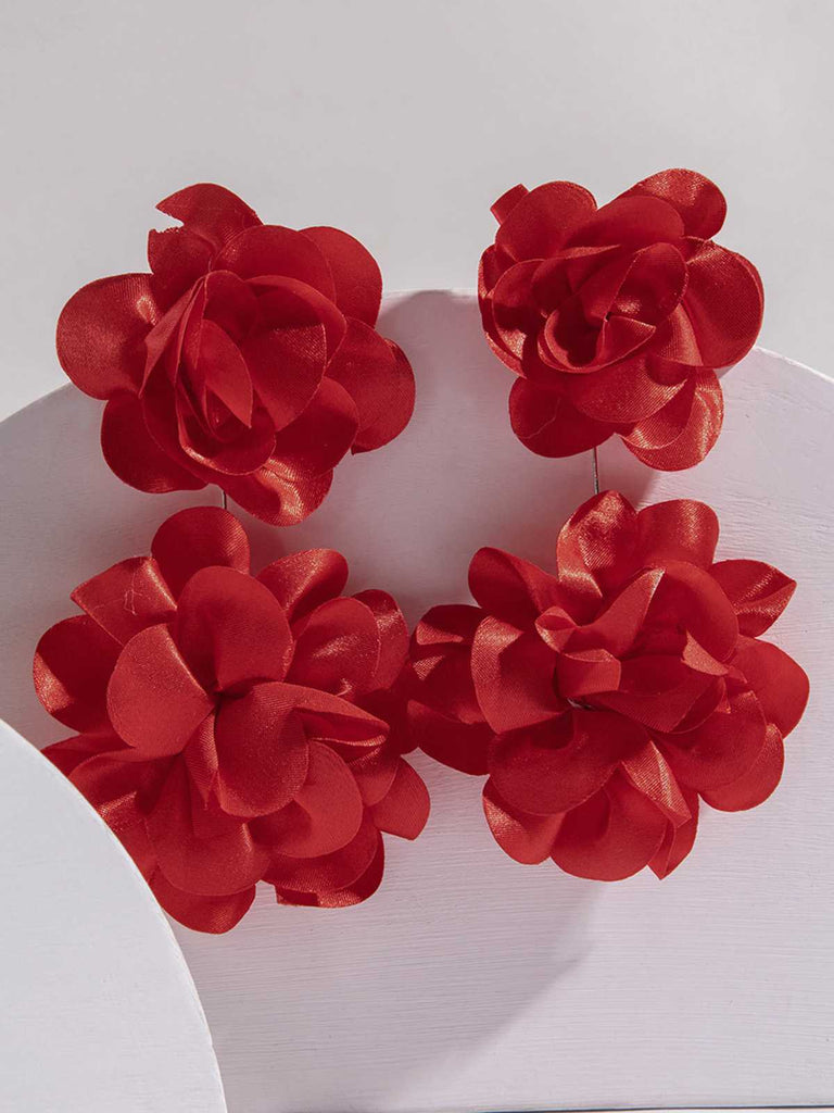 Vintage 3D Large Floral Long Earrings - vintage fashion, retro style