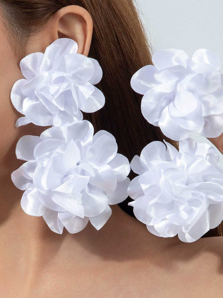 Vintage 3D Large Floral Long Earrings - vintage fashion, retro style
