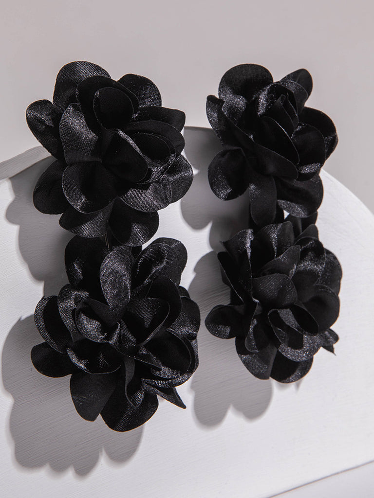 Vintage 3D Large Floral Long Earrings - vintage fashion, retro style