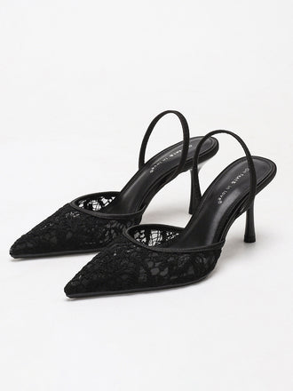 Black 1970s Floral Mesh Stiletto Heels 2